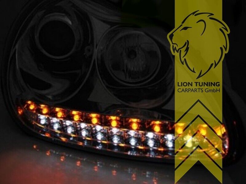 LT Pair LED Headlights Lightbar DRL Porsche Cayenne XENON 02-07 9PA chrome LHD