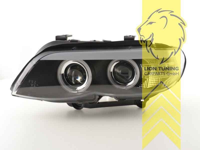 LTG Pair LED DRL CCFL XENON HID Halo Ring Headlights BMW X5 E53 03-06 Black LHD