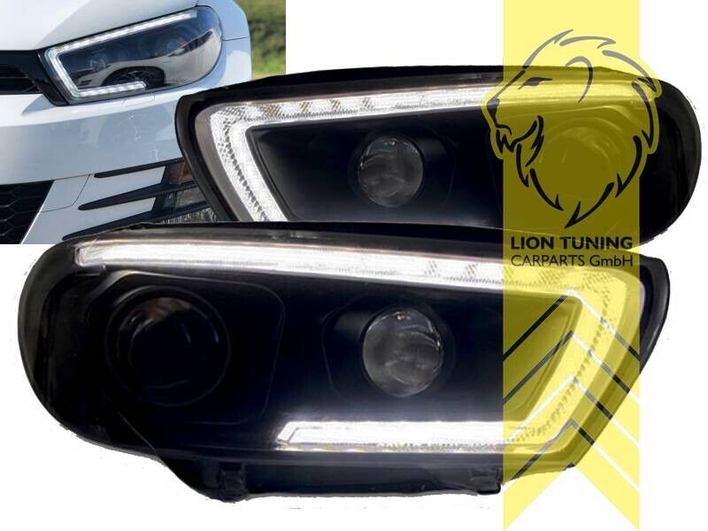 LT LED DRL Lightbar Headlights VW Scirocco 137 138 3 08-14 black HALOGEN LHD