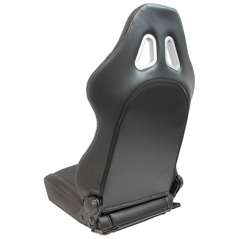 AUTOSTYLE x1 Universal Single Sports Race Bucket Seat Black Synthetic Leather with Silver Stitch + slide runners