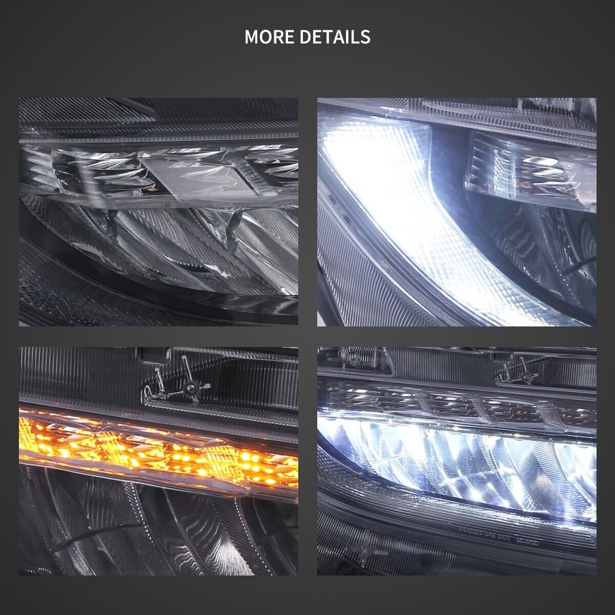 VLAND 16-21 Honda Civic 10 MK10 FC FK Chrome Lightbar LED DRL Headlights