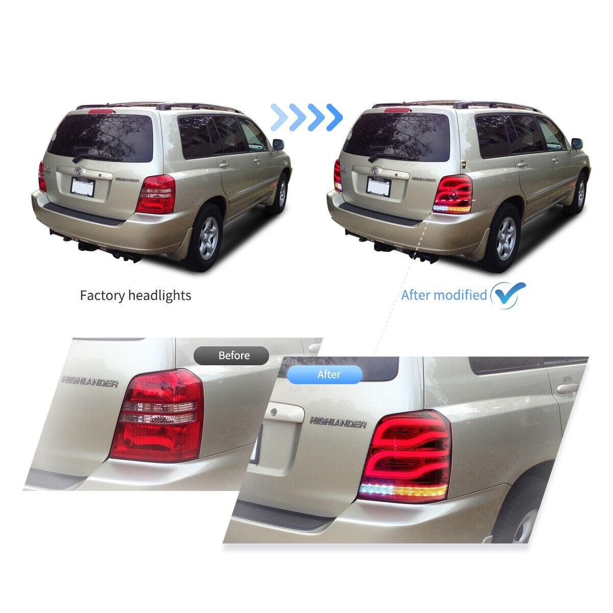 VLAND 01-07 Toyota Highlander 1 MK1 XU20 LED Lightbar Tail Lights Rear Lights