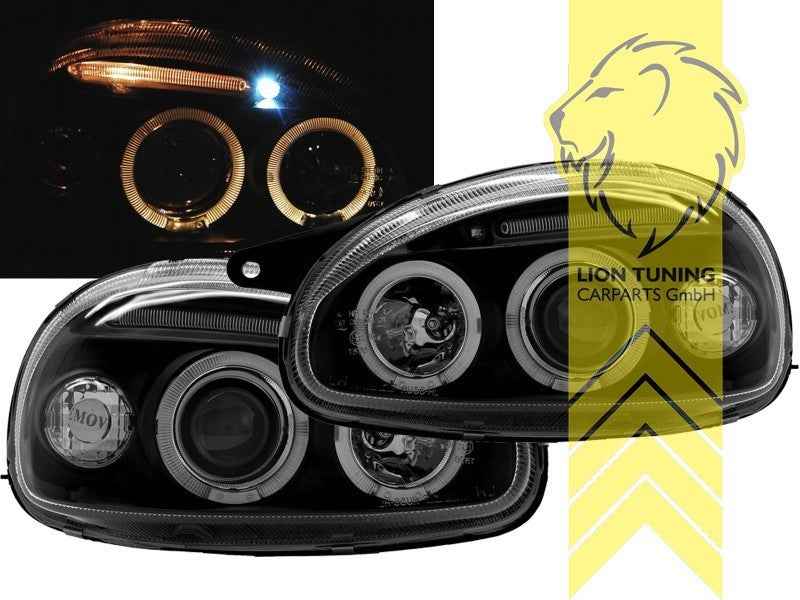 LTG Pair LED DRL Halo Ring Headlights Opel Corsa B Combo B 71 93-01 Black LHD