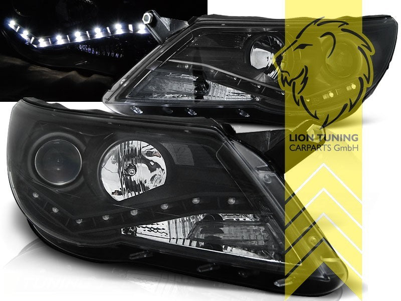 LT Pair LED Lightbar DRL Lightbar Headlights VW Tiguan Black 07-11 H7 / H1 LHD