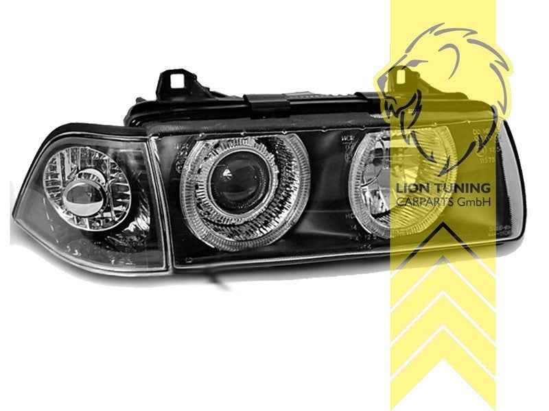 LTG DEPO Angel Eyes Headlights BMW E36 Sedan Touring Compact Black LHD / RHD
