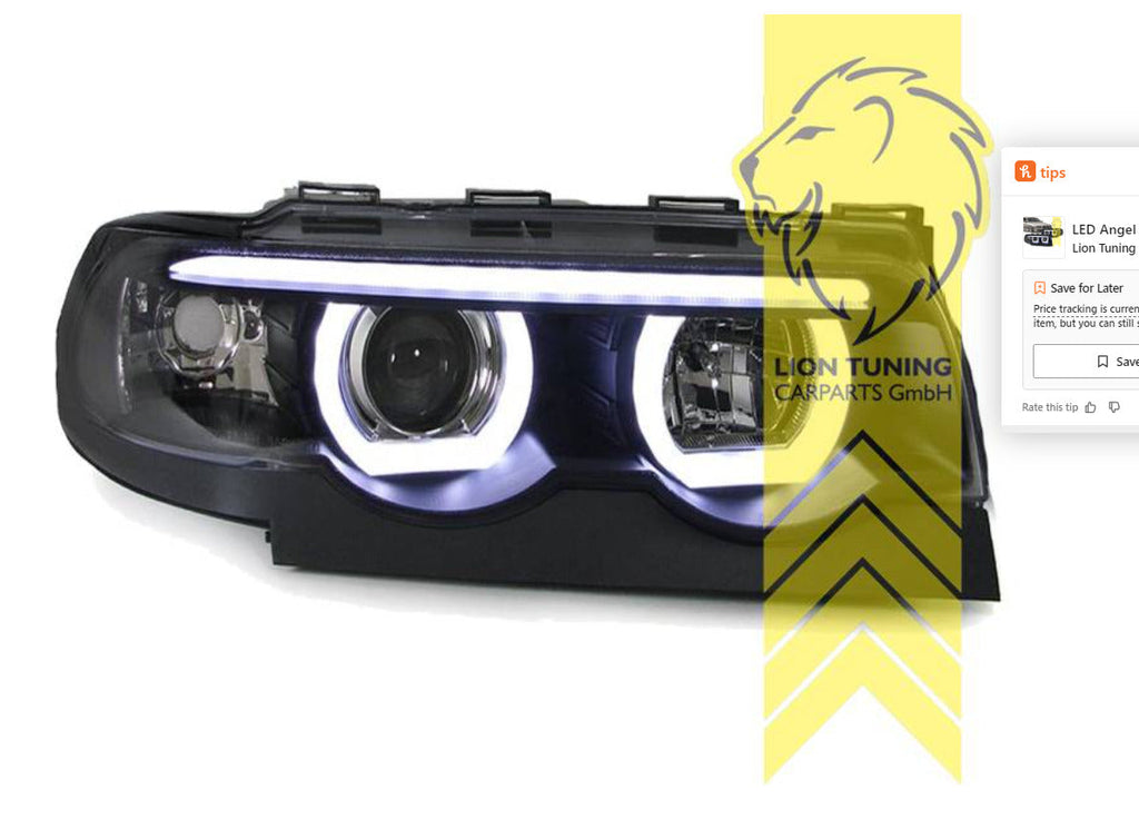 LT Pair LED DRL Halo Lightbar Headlights BMW E38 black 94-08 H1 / H1 Servo LHD