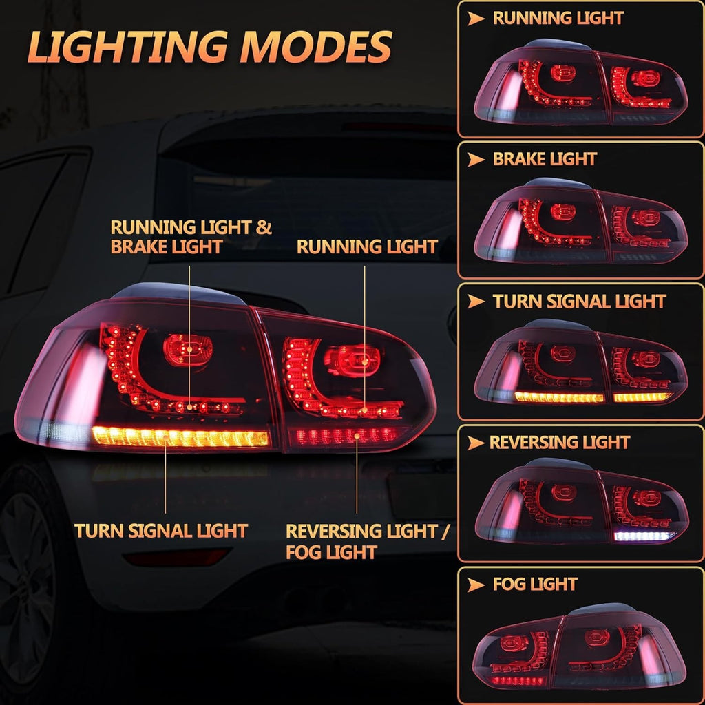 VLD Pair LED SEQ Rear Lights Tail Lamps VW Golf MK6 6 TSI TDI GTD R 08-13 RHD