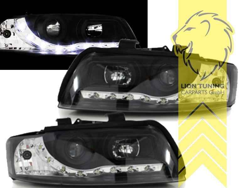 LTG LED DRL Lightbar Headlights Audi A4 B6 8E 00-04 Sedan Avant Black LHD