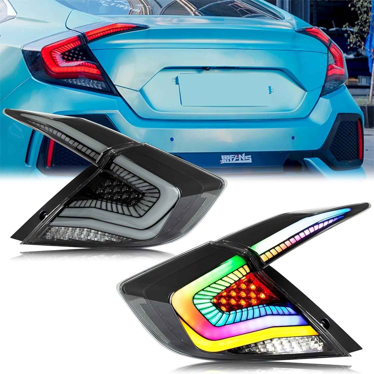 AC Pair RGB Seq Anim LED DRL Rear lights Tail Honda Civic 10 Sedan R 16-20