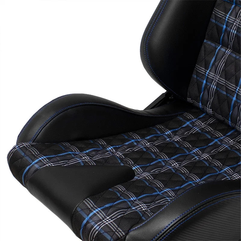 ATST x1 GT Universal Bucket Seats Check Plaid Checkered Tartan Blue + slides