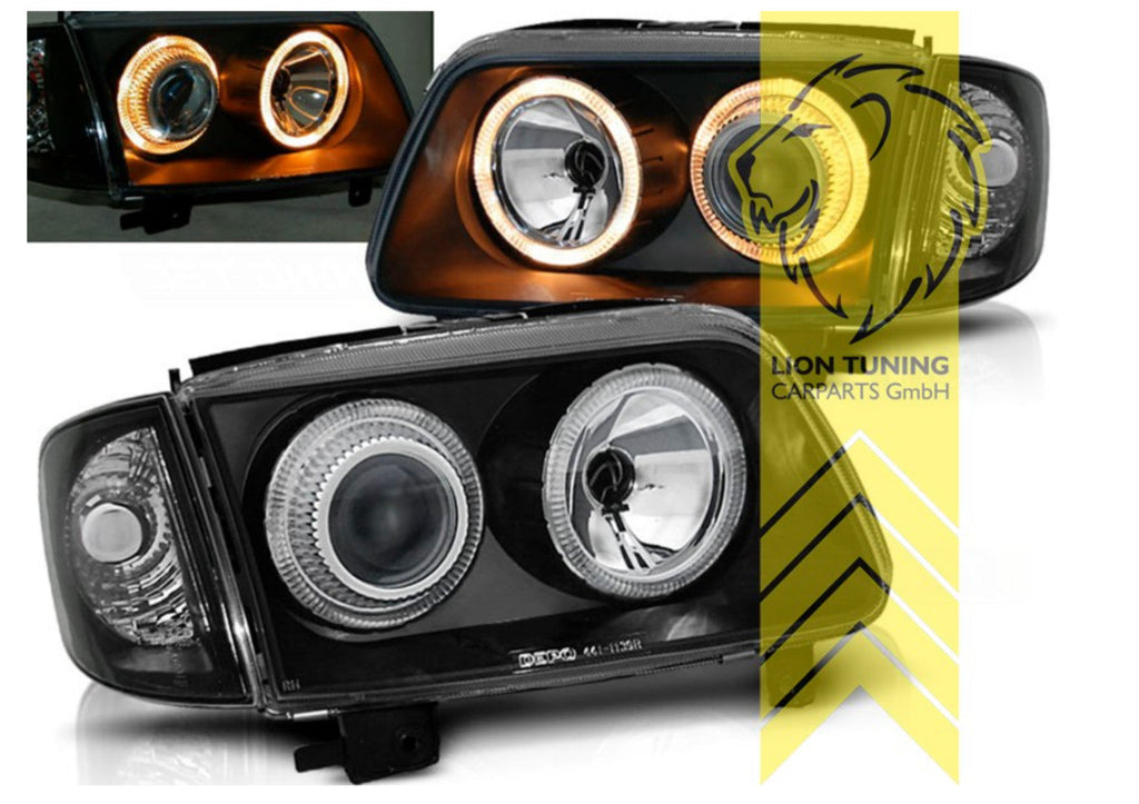 UK LT Pair LED Angel Eye Halo Headlights VW Polo 6N2 99-01 H7 Halogen black LHD