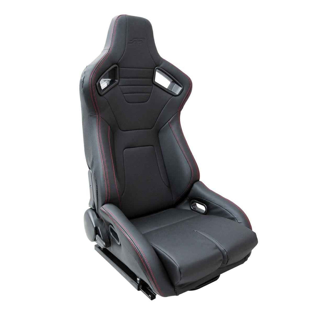 Simoni Universal Pair Luxe x2 Red Stitch Carbon Black Car Bucket Seats + slides