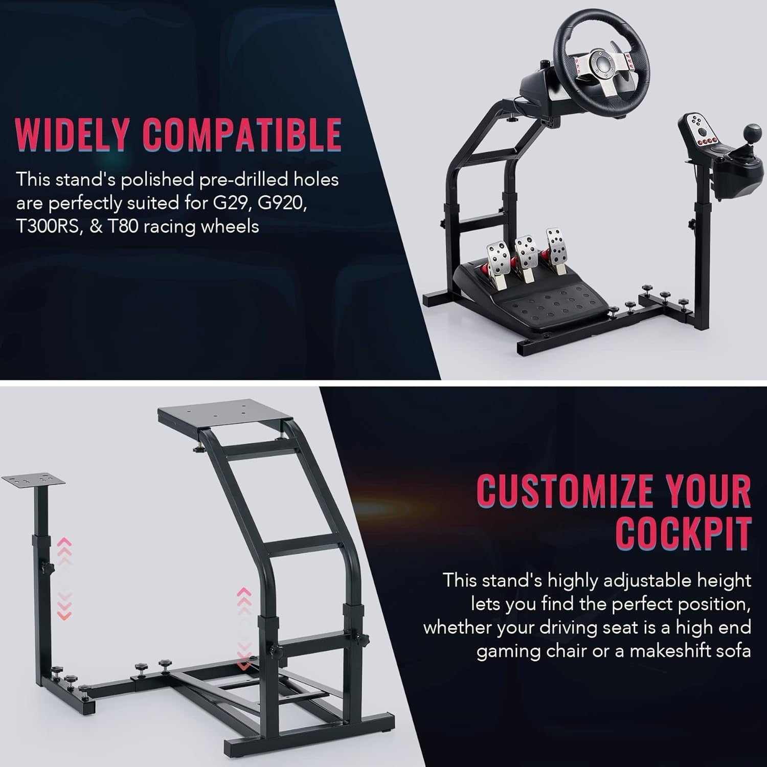 Driving Sim Racing Wheel Stand Frame for Steering Wheel & Pedals + Gear Shifter