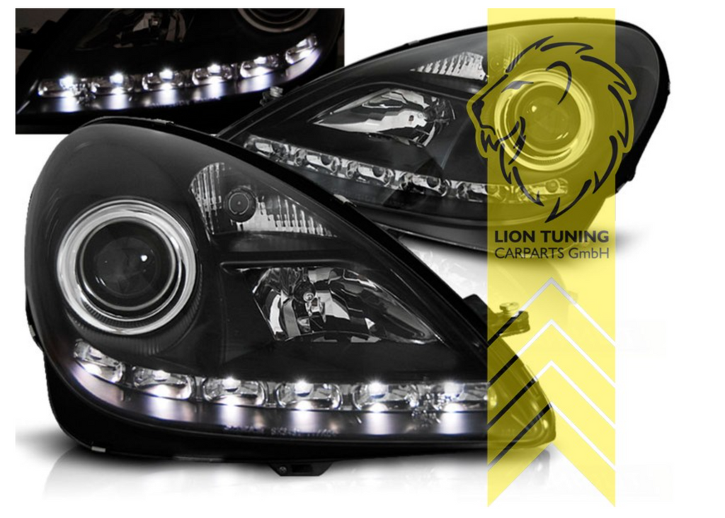 LT LED DRL Halo Ring Eye Halogen Headlights Mercedes Benz SLK R171 04+ black LHD