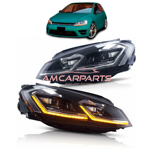 AMCP Pair LED Halo Headlights VW Golf 7 Pre-Facelift 12-17 XENON Style LHD