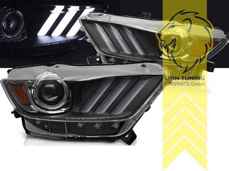 LT Pair LED DRL Lightbar Headlights Ford Mustang 6 Coupe Convertible black LHD