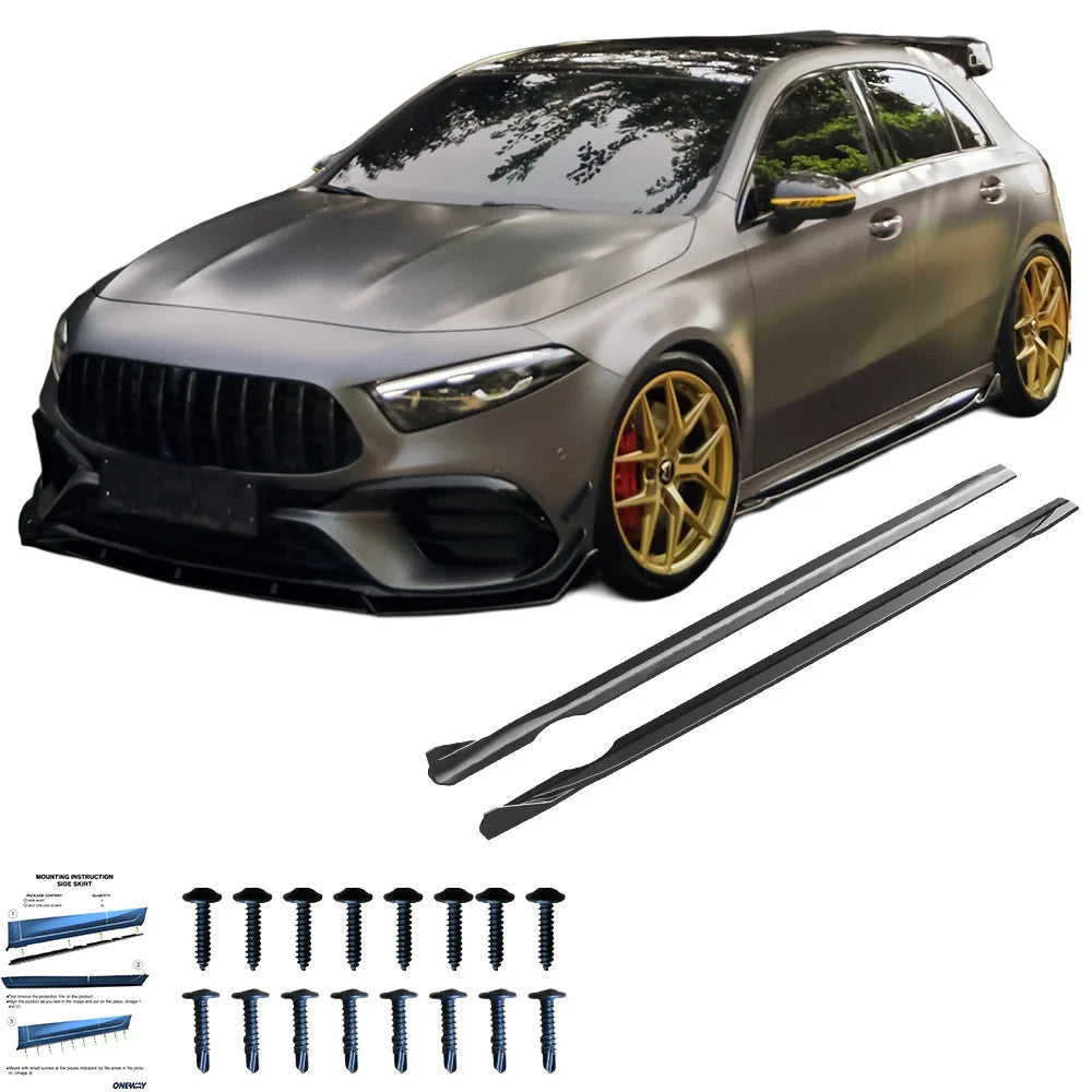 OW Side Skirt Extensions MERCEDES A Class A45 S Aero W177 19+ Gloss Black