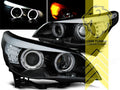 LT Pair LED DRL Halo Headlights BMW E60 Limo E61 Touring black XENON 05-07 LHD