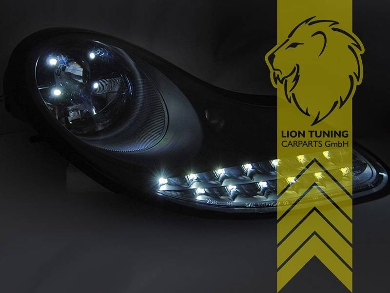 LTG Pair LED DRL Headlights Porsche 911 996 Boxster 986 Spyder 96-06 Black 2 LHD