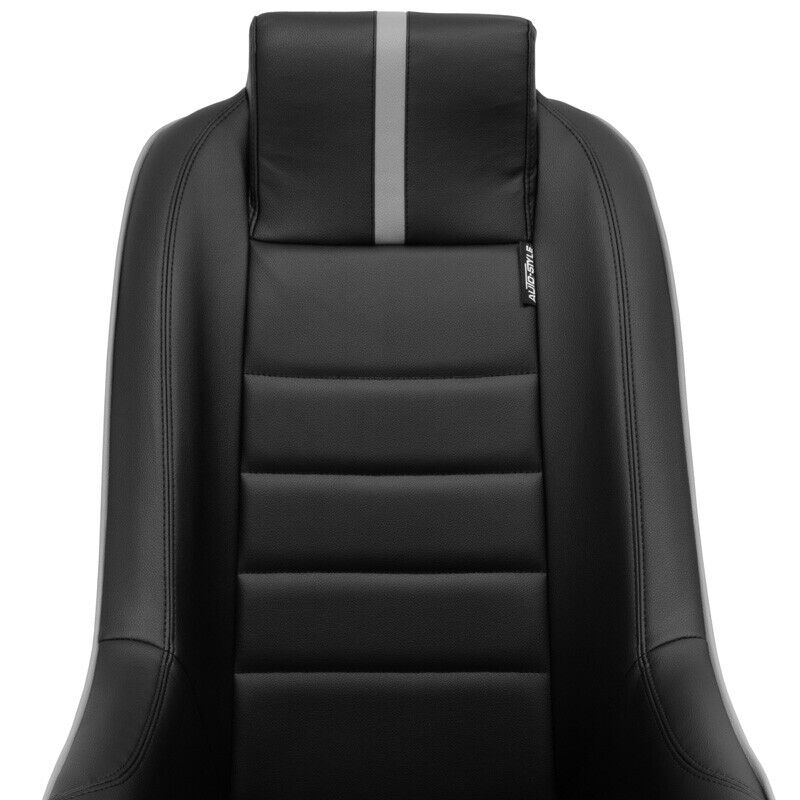 AS x1 Univ Classic RS Black Grey PVC Car Kit Fixed Back Bucket Seat + slides