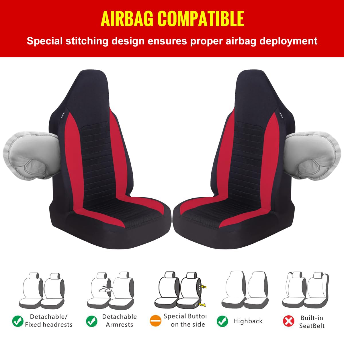 AUTOYOUTH Car Seat Covers Simple Bucket Style Universal Front Pair Fit for Car Truck SUV Van Seat Covers Car Seat Protector, Beige