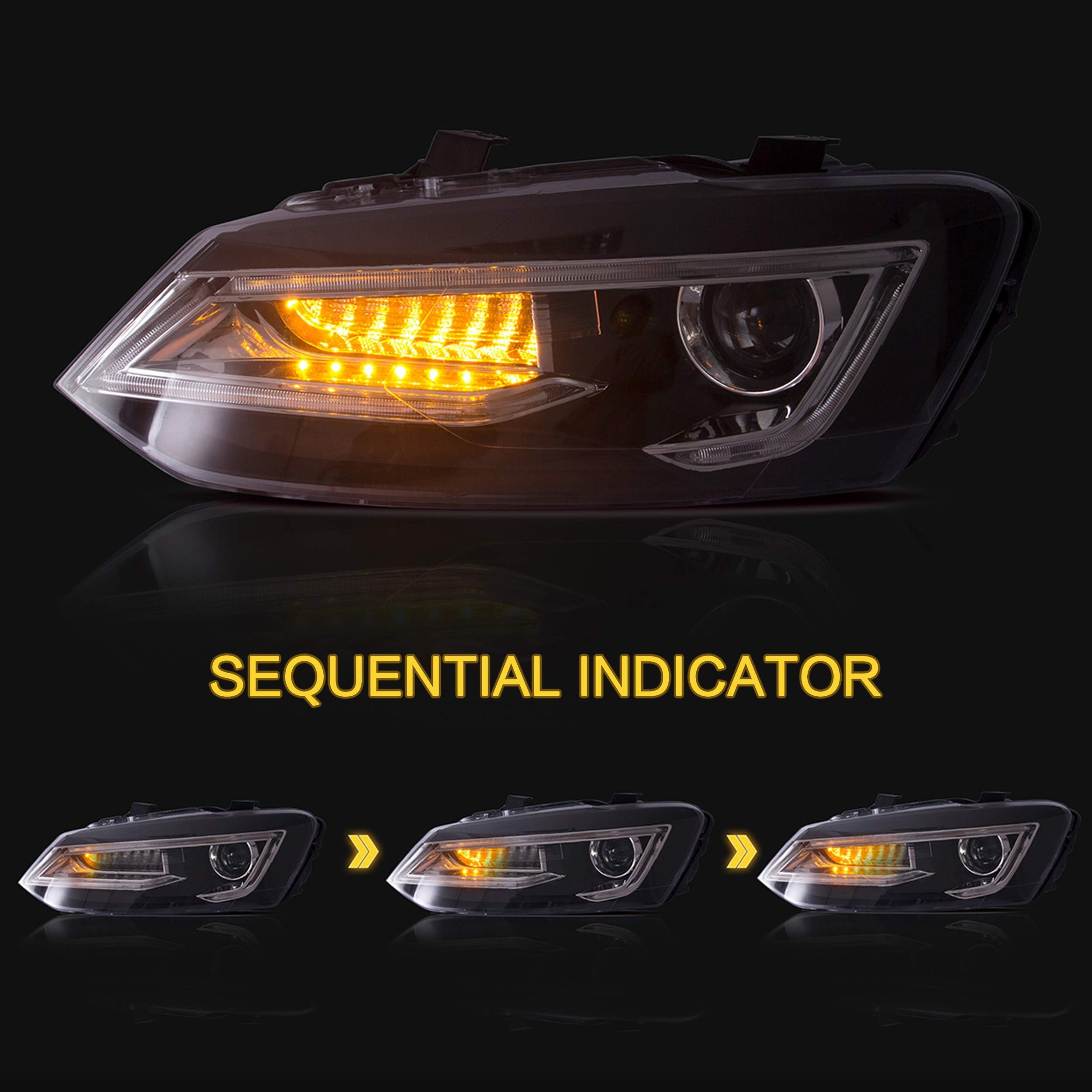 VLAND LED Tail Light Compatible with Polo 5 6R 6C TSI 2009-2017(Not for 1.2 TSI/saloon/GTI), Rear Lights with Streamer Indicator, E-mark, RHD, Smoked
