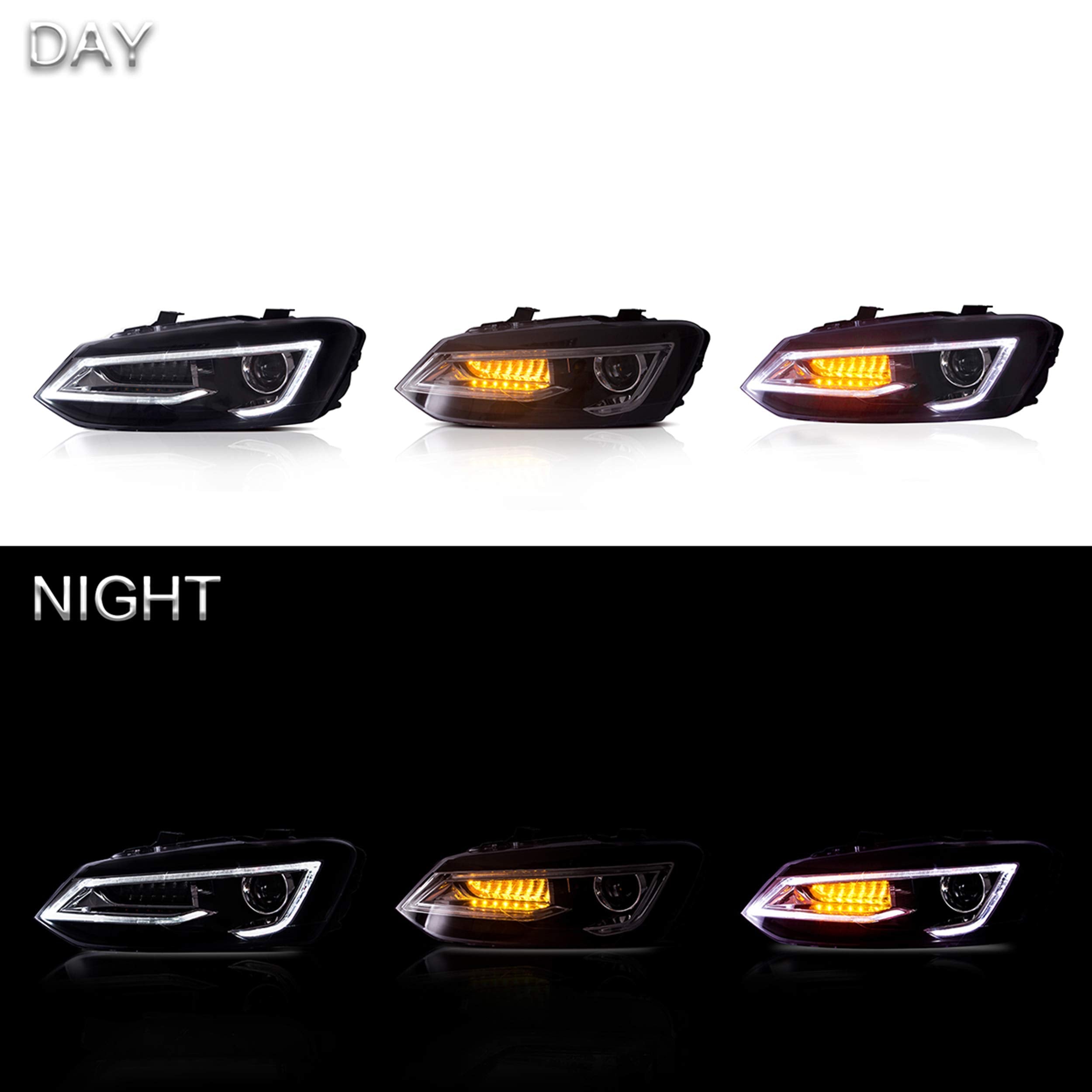 VLAND LED Tail Light Compatible with Polo 5 6R 6C TSI 2009-2017(Not for 1.2 TSI/saloon/GTI), Rear Lights with Streamer Indicator, E-mark, RHD, Smoked