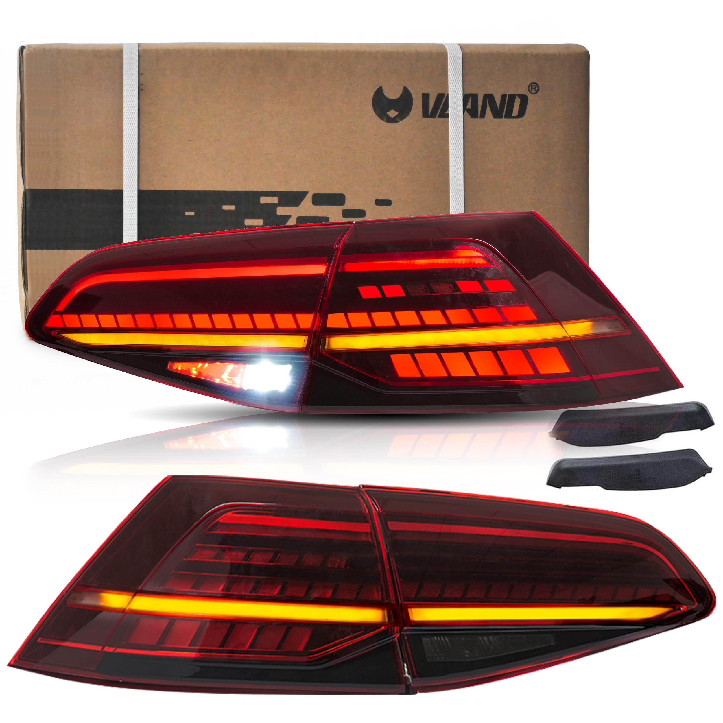 VLAND Headlights Compatible with Golf 7 MK7 TDI TSI 2013-2017, Front Lights with Sequential Indicator, Red Line Headlamps