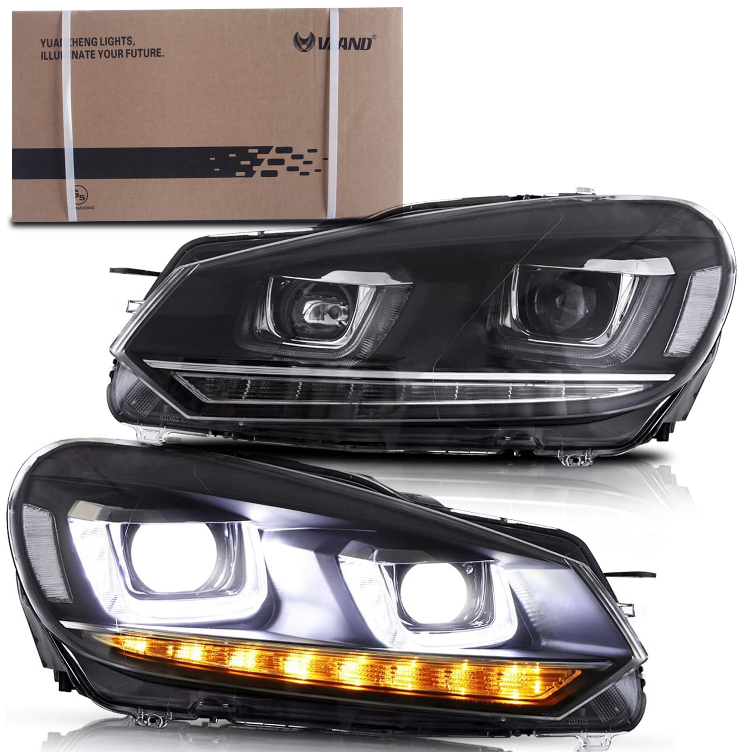 VLAND LED Tail Lights Fit for 2008-2013 Volkswagen Golf 6 MK6 TSI TDI GTD R(not for GTI/Variant/Cabriolet), Rear Lights with Sequential Turn Signal Indicators, E-mark, Red Smoked