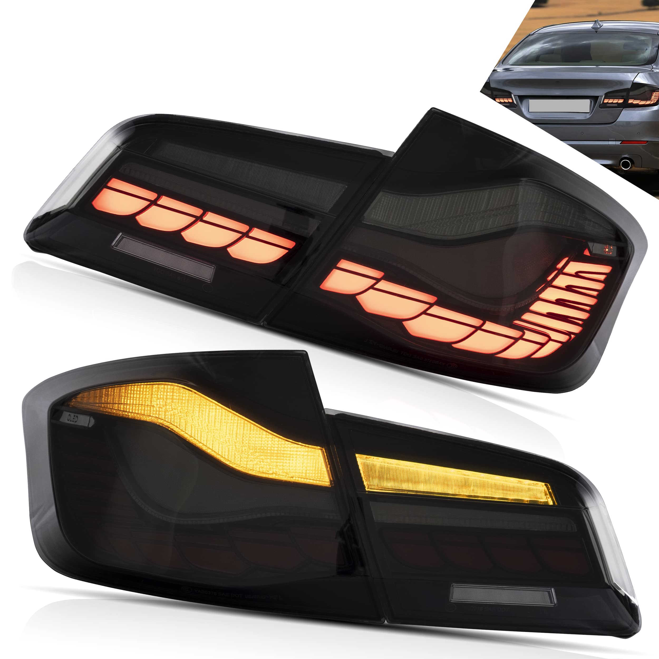 VLAND OLED Rear Lights Compatible with 2013-2018 BMW 3 Series F30 F35 F80 320i 328i 335i Sedan (Not for F31 F34), Tail Lights with Sequential Indicators, E-mark, Red