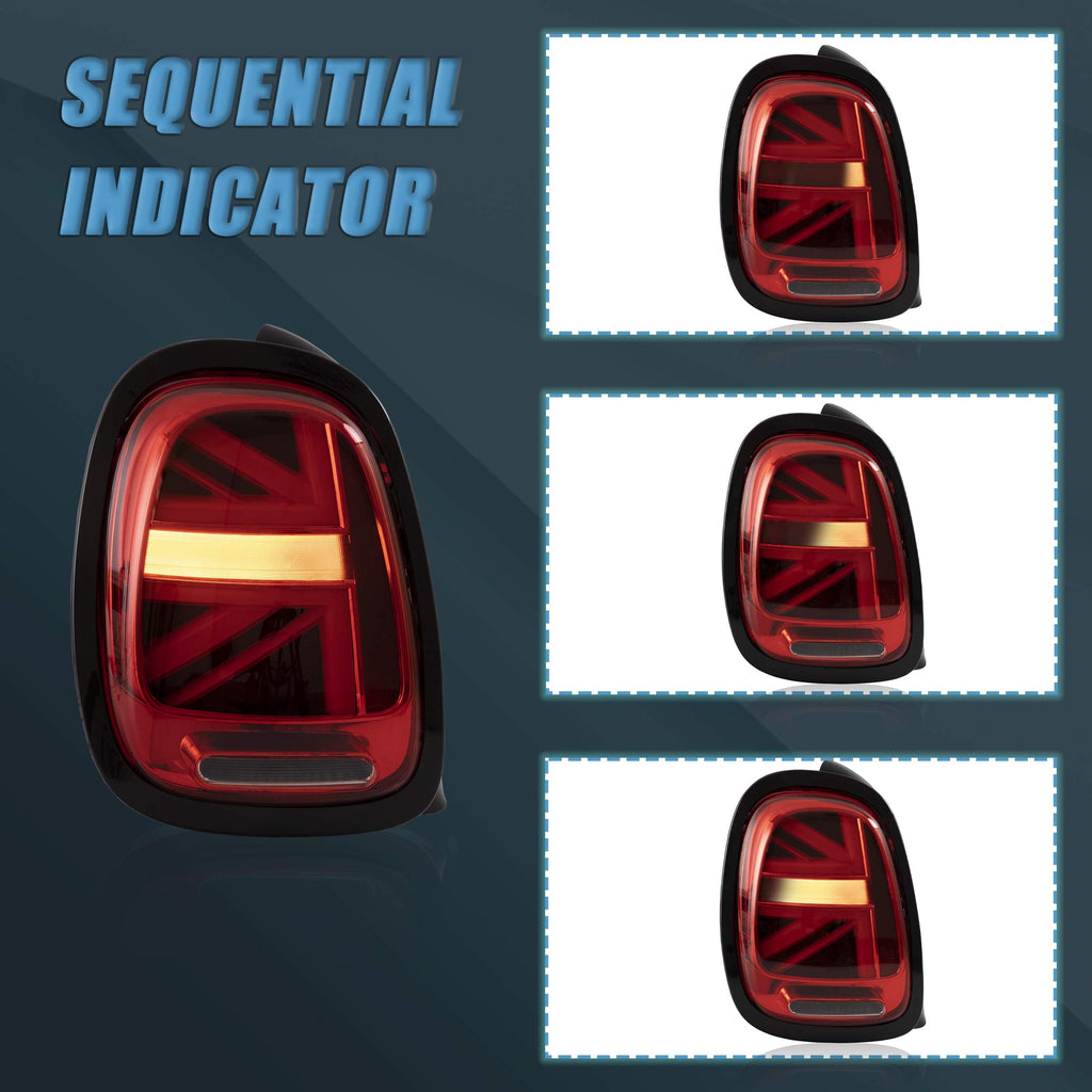 VLAND LED Tail Light Compatible with BMW Mini Cooper F55 F56 F57 2014-2021, Rear Lights with Sequential Turn Signal, Electroplated housing, Red