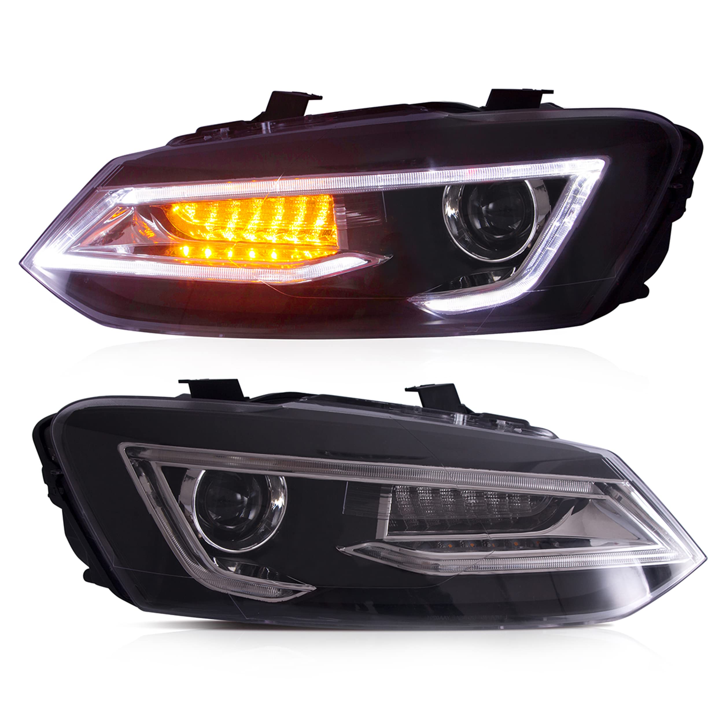 VLAND LED Tail Light Compatible with Polo 5 6R 6C TSI 2009-2017(Not for 1.2 TSI/saloon/GTI), Rear Lights with Streamer Indicator, E-mark, RHD, Smoked