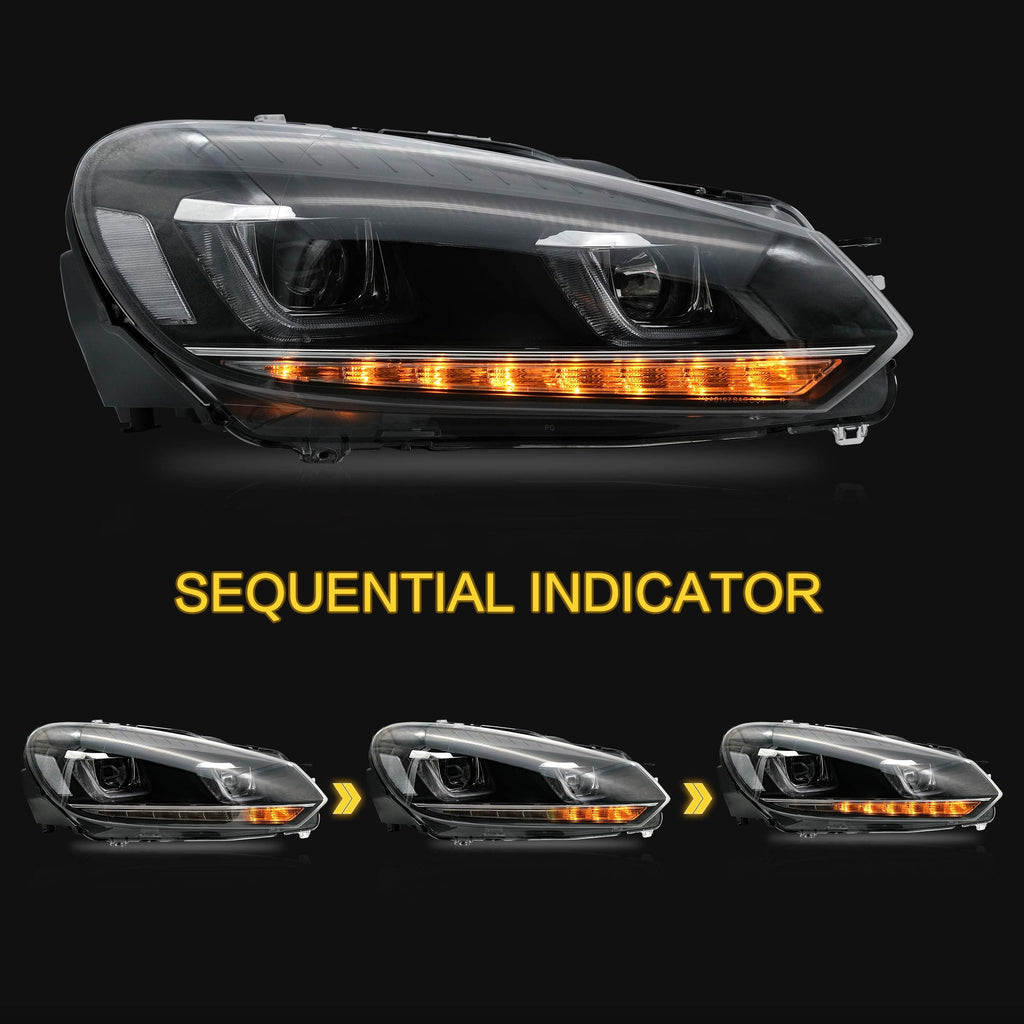 VLAND Headlights Compatible with Golf 7 MK7 TDI TSI 2013-2017, Front Lights with Sequential Indicator, Red Line Headlamps