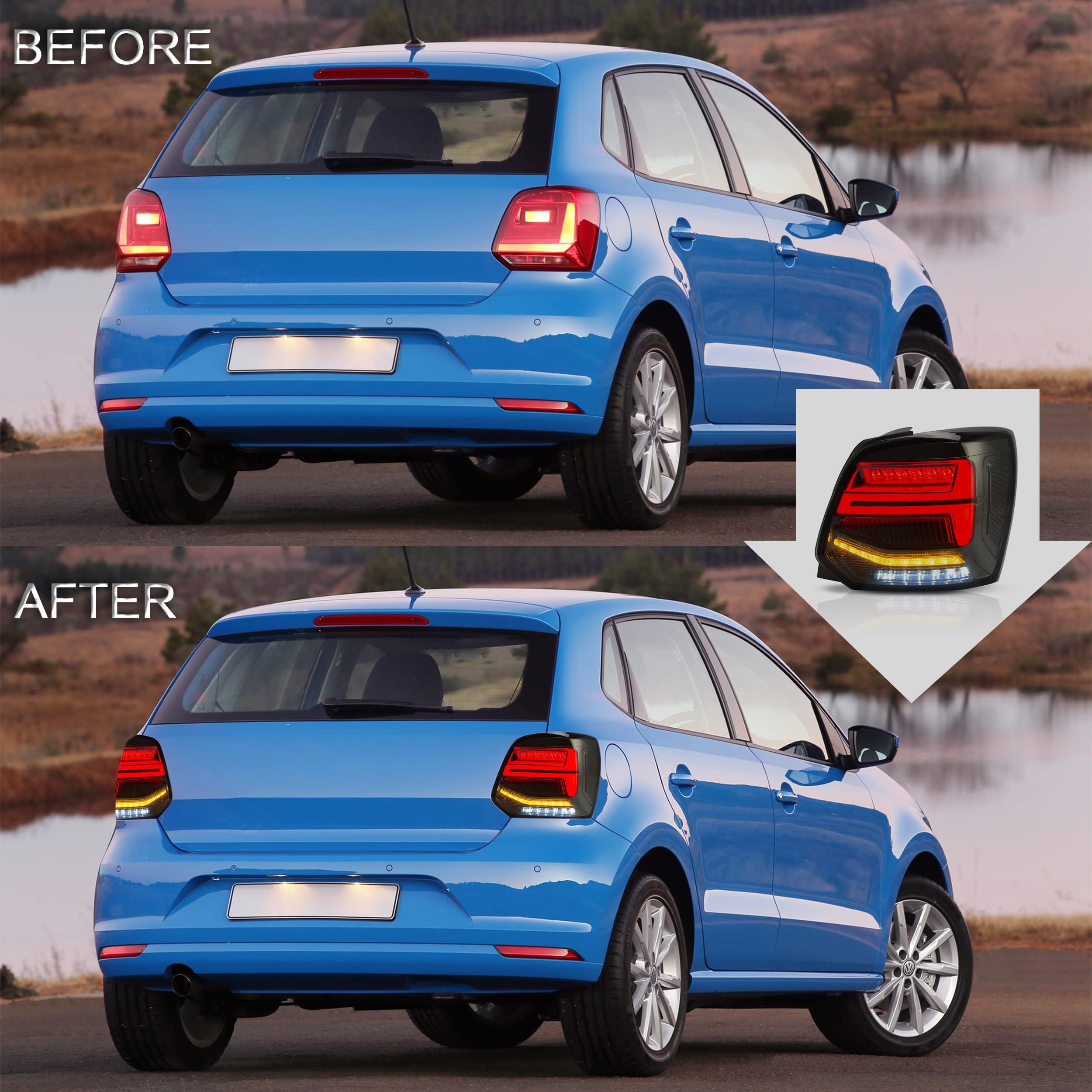 VLAND LED Tail Light Compatible with Polo 5 6R 6C TSI 2009-2017(Not for 1.2 TSI/saloon/GTI), Rear Lights with Streamer Indicator, E-mark, RHD, Smoked