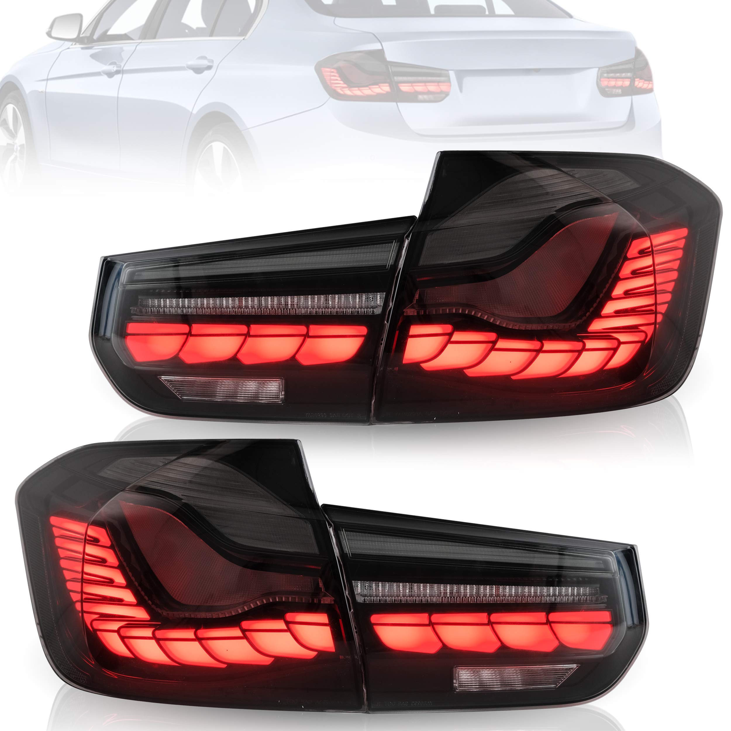 VLAND OLED Rear Lights Compatible with 2013-2018 BMW 3 Series F30 F35 F80 320i 328i 335i Sedan (Not for F31 F34), Tail Lights with Sequential Indicators, E-mark, Red