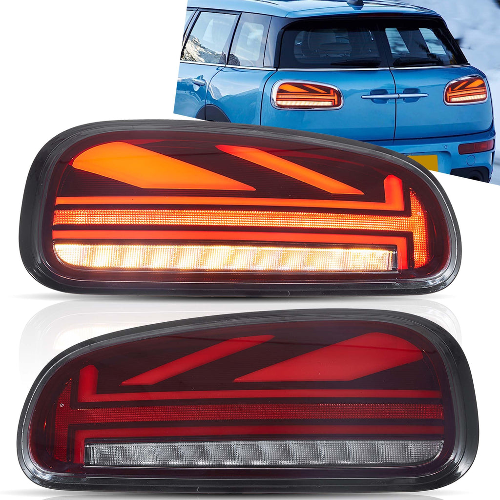 VLAND LED Tail Light Compatible with BMW Mini Cooper F55 F56 F57 2014-2021, Rear Lights with Sequential Turn Signal, Electroplated housing, Red