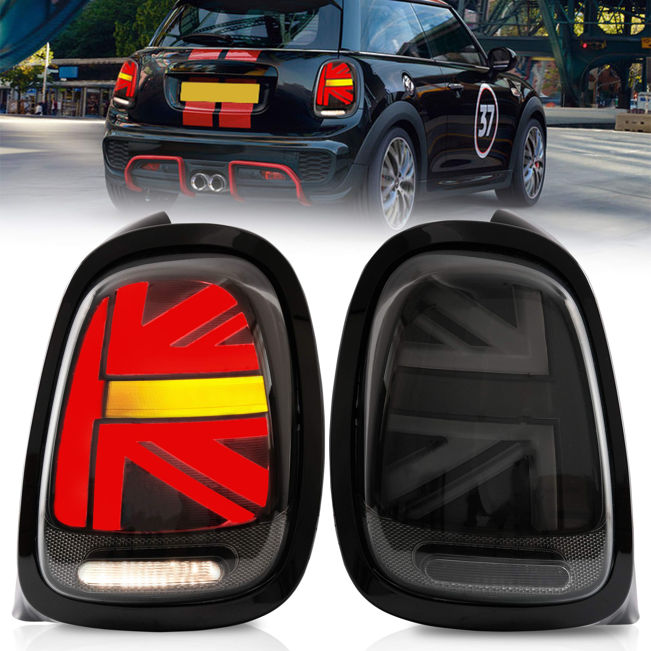 VLAND LED Tail Light Compatible with BMW Mini Cooper F55 F56 F57 2014-2021, Rear Lights with Sequential Turn Signal, Electroplated housing, Red