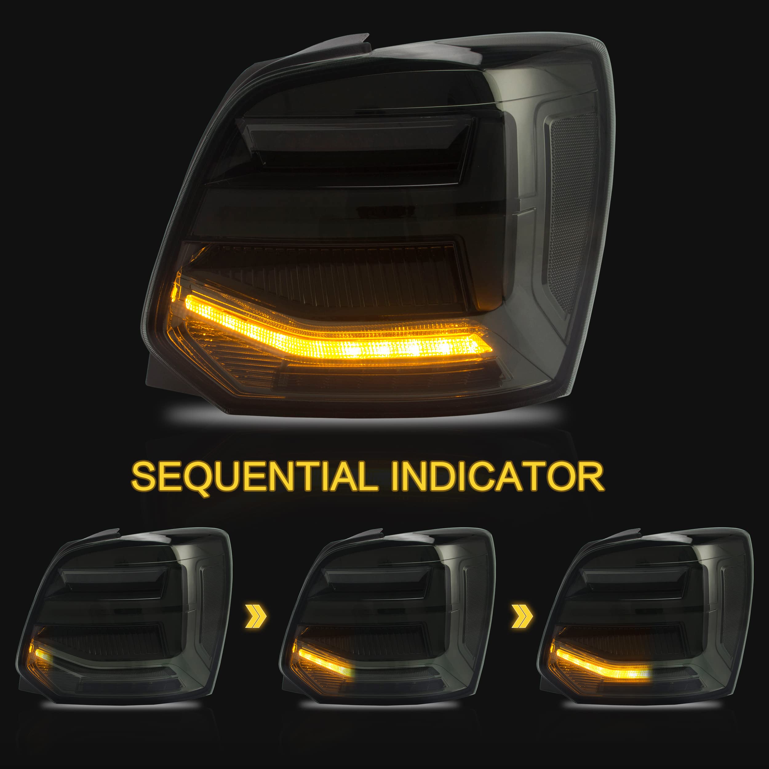VLAND LED Tail Light Compatible with Polo 5 6R 6C TSI 2009-2017(Not for 1.2 TSI/saloon/GTI), Rear Lights with Streamer Indicator, E-mark, RHD, Smoked