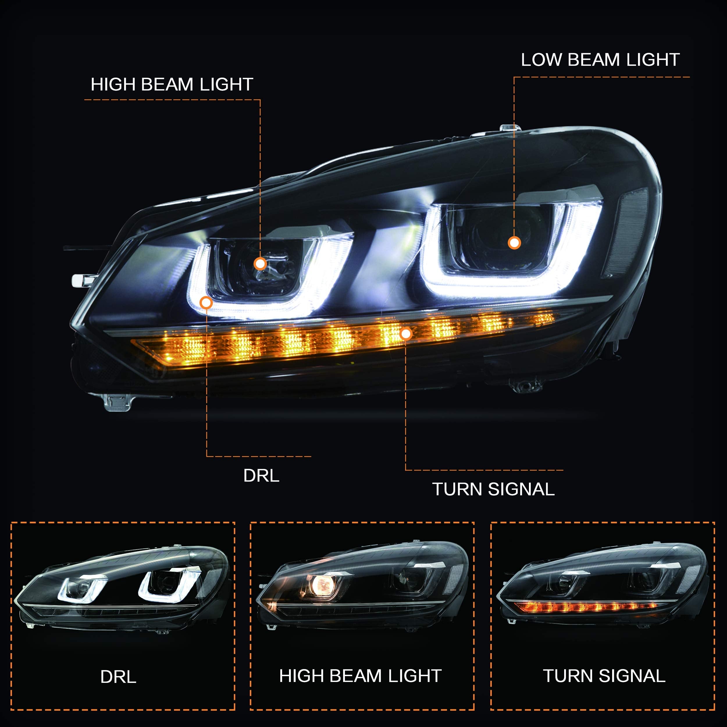 VLAND LED Tail Lights Fit for 2008-2013 Volkswagen Golf 6 MK6 TSI TDI GTD R(not for GTI/Variant/Cabriolet), Rear Lights with Sequential Turn Signal Indicators, E-mark, Red Smoked