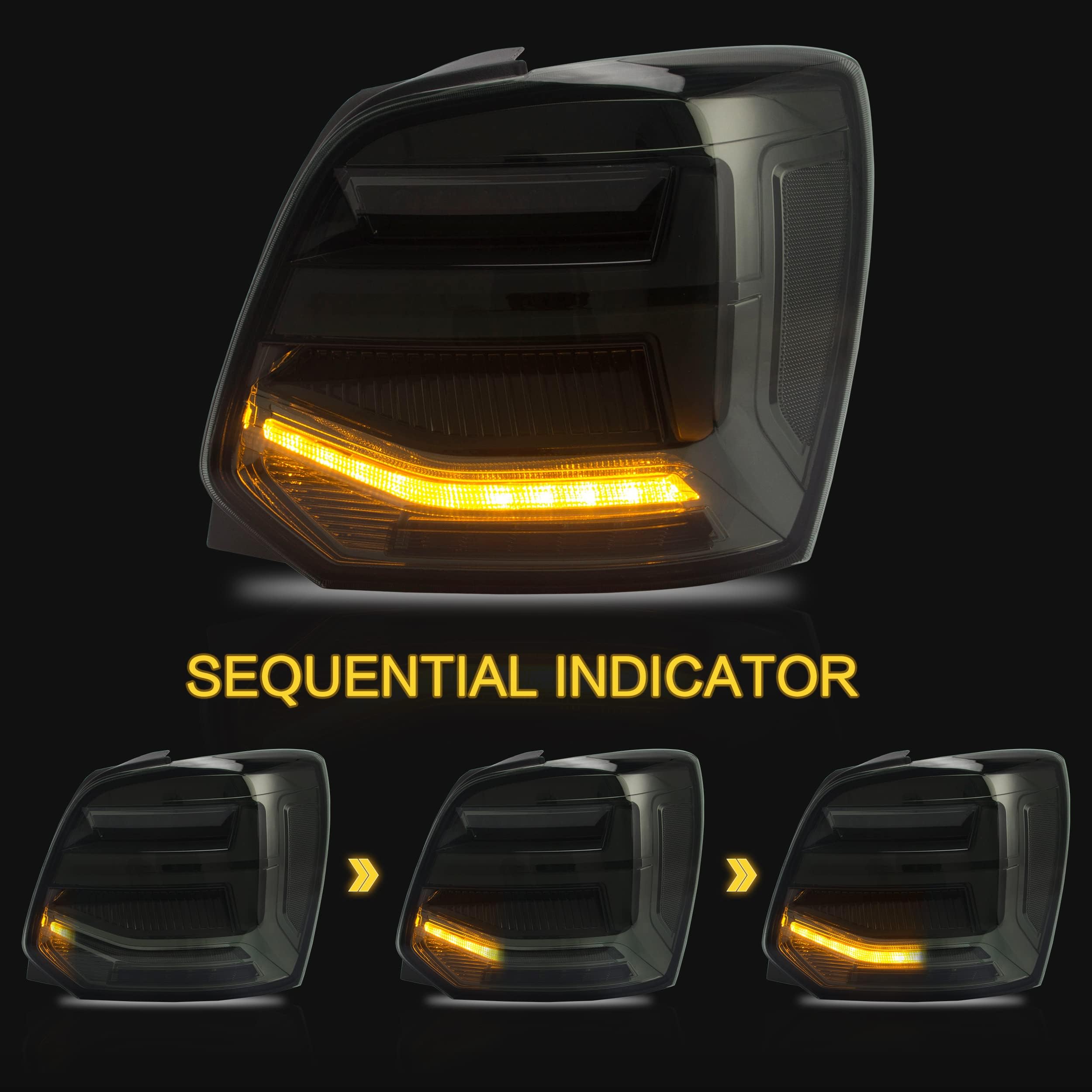 VLAND LED Tail Light Compatible with Polo 5 6R 6C TSI 2009-2017(Not for 1.2 TSI/saloon/GTI), Rear Lights with Streamer Indicator, E-mark, RHD, Smoked