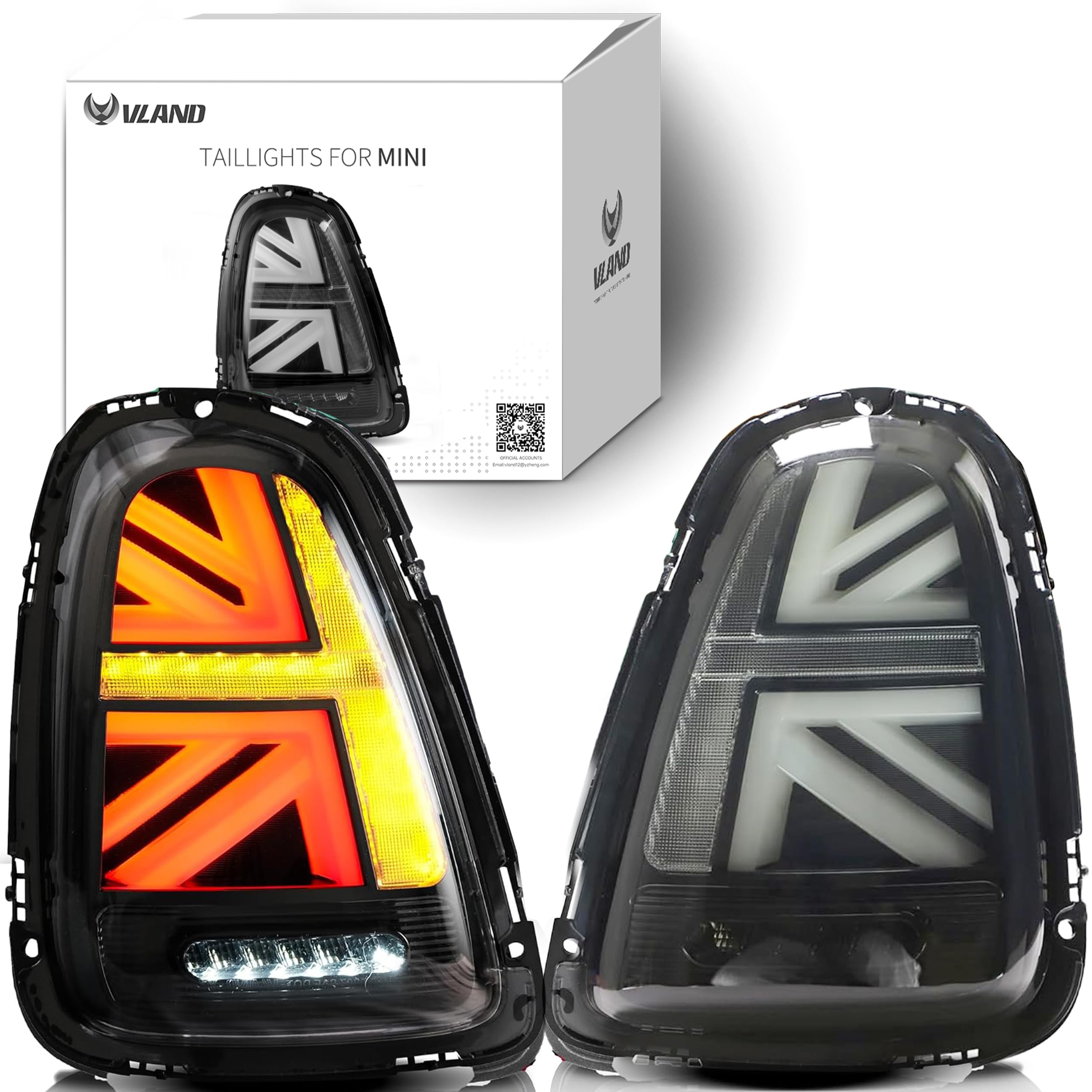 VLAND LED Tail Light Compatible with BMW Mini Cooper F55 F56 F57 2014-2021, Rear Lights with Sequential Turn Signal, Electroplated housing, Red