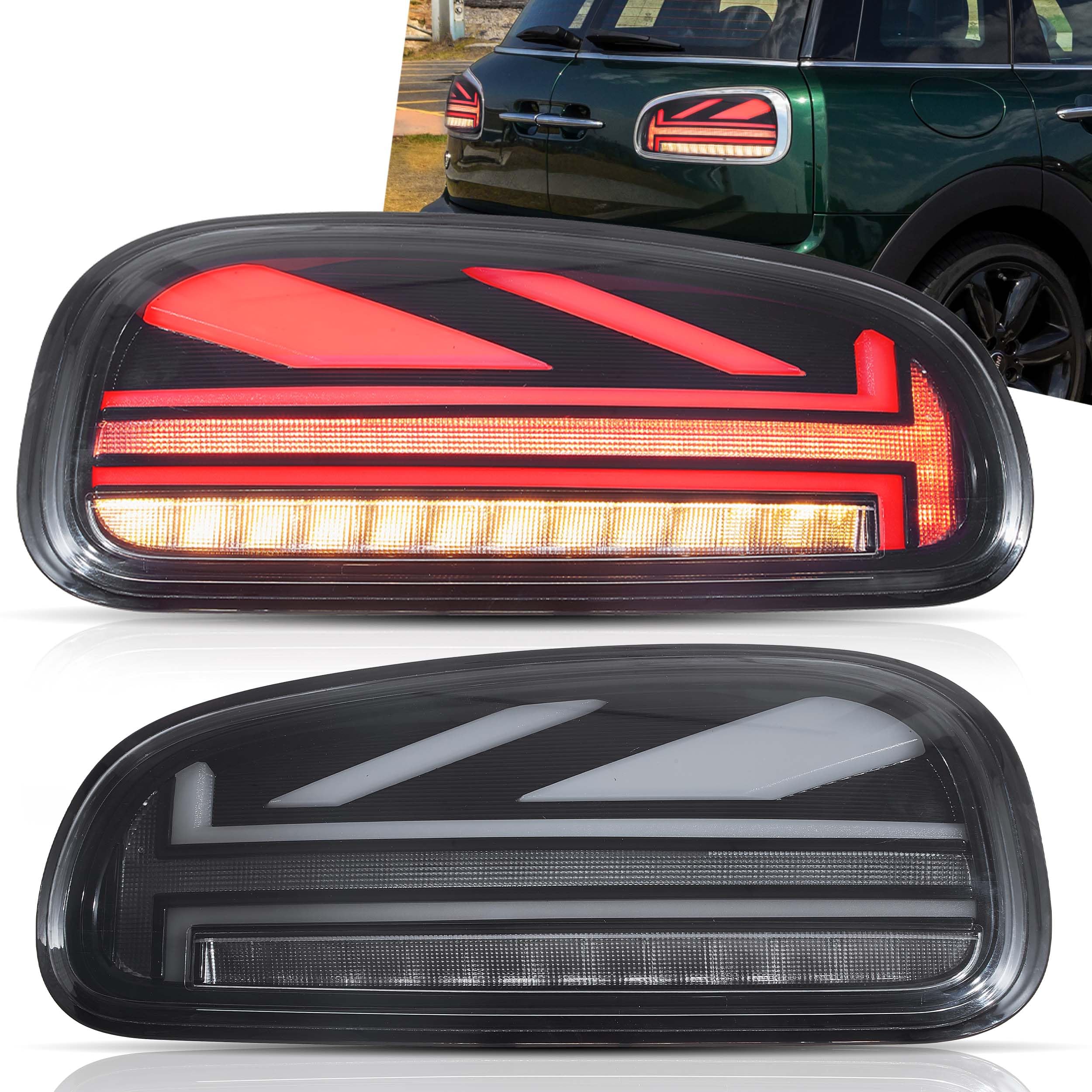 VLAND LED Tail Light Compatible with BMW Mini Cooper F55 F56 F57 2014-2021, Rear Lights with Sequential Turn Signal, Electroplated housing, Red