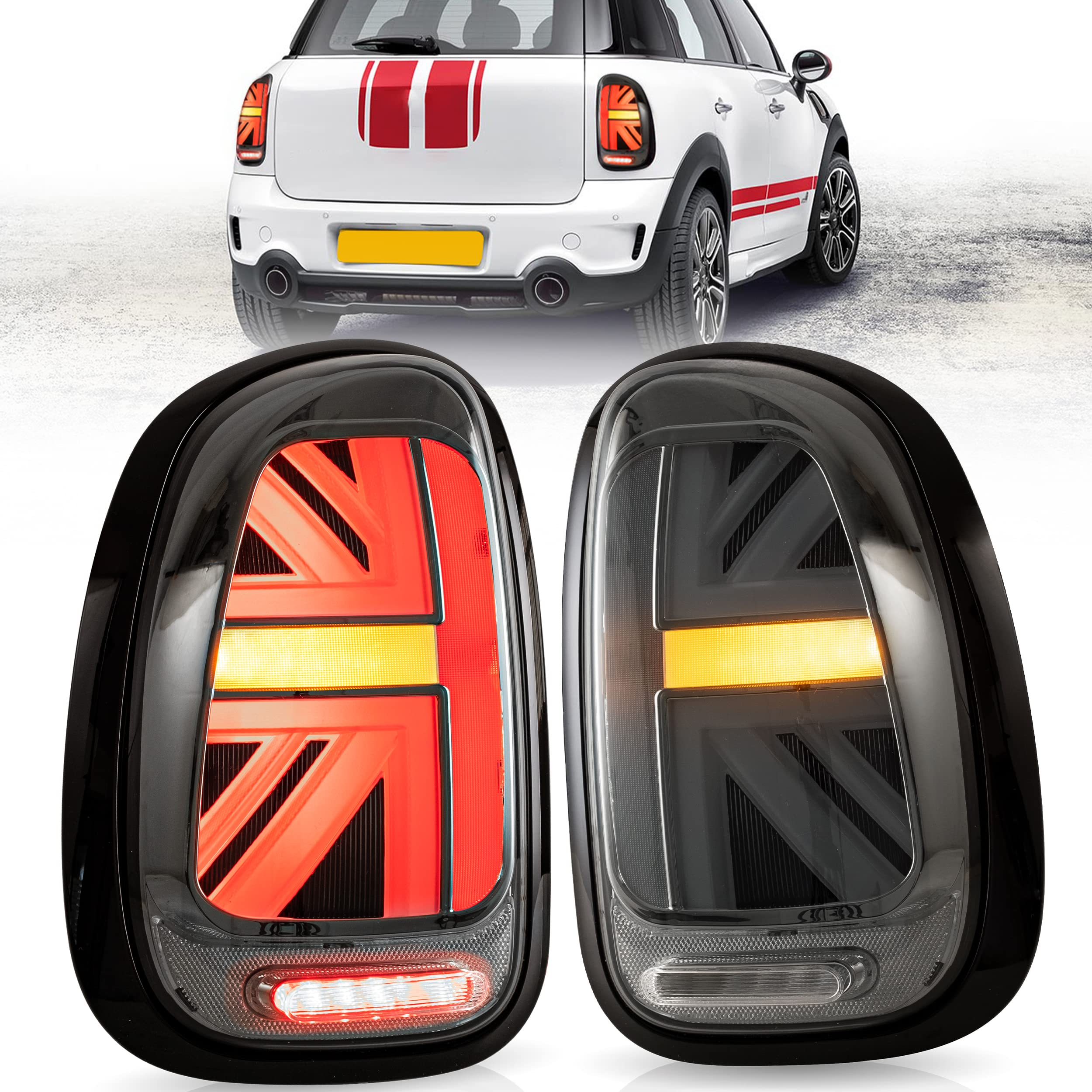 VLAND LED Tail Light Compatible with BMW Mini Cooper F55 F56 F57 2014-2021, Rear Lights with Sequential Turn Signal, Electroplated housing, Red