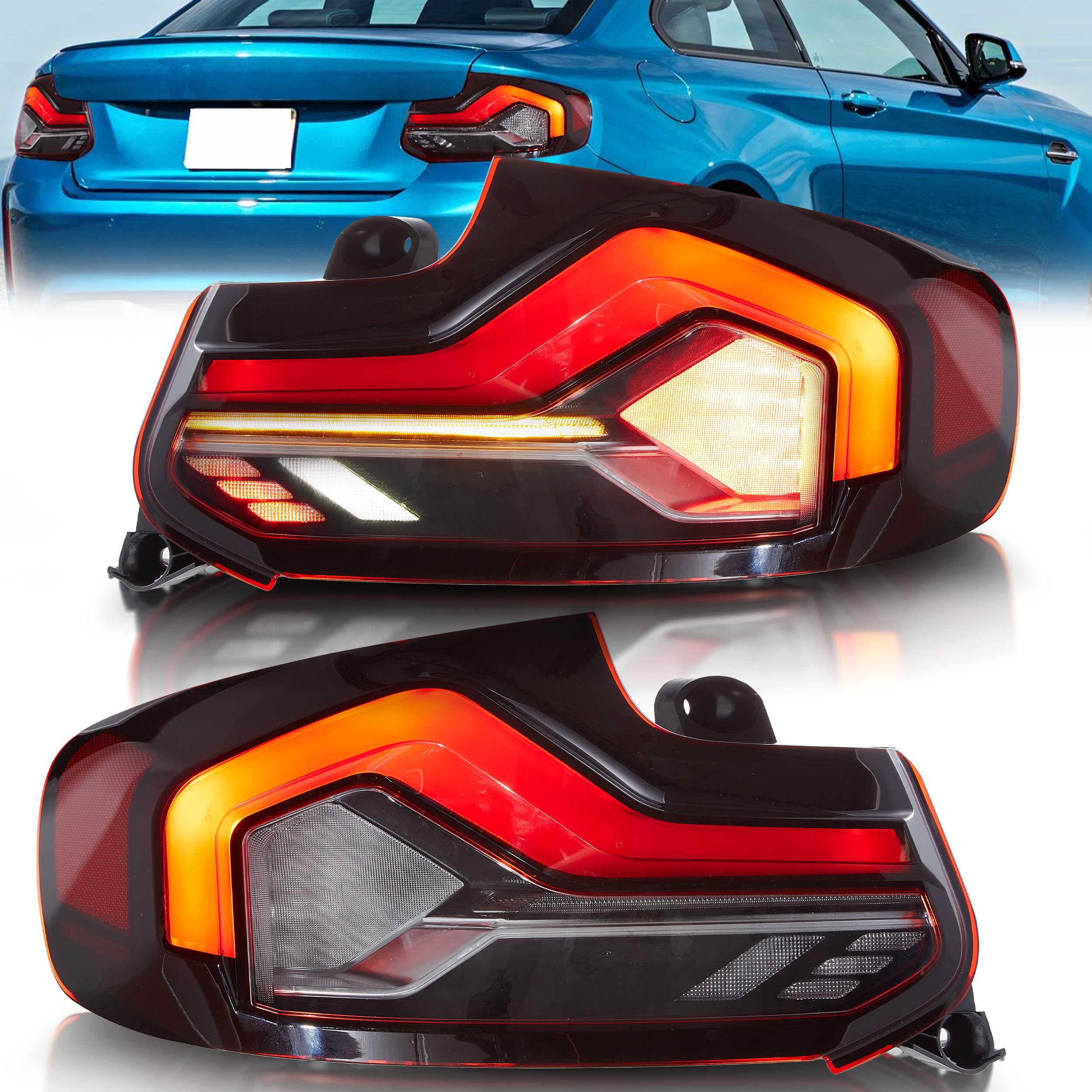 VLAND OLED Rear Lights Compatible with 2013-2018 BMW 3 Series F30 F35 F80 320i 328i 335i Sedan (Not for F31 F34), Tail Lights with Sequential Indicators, E-mark, Red