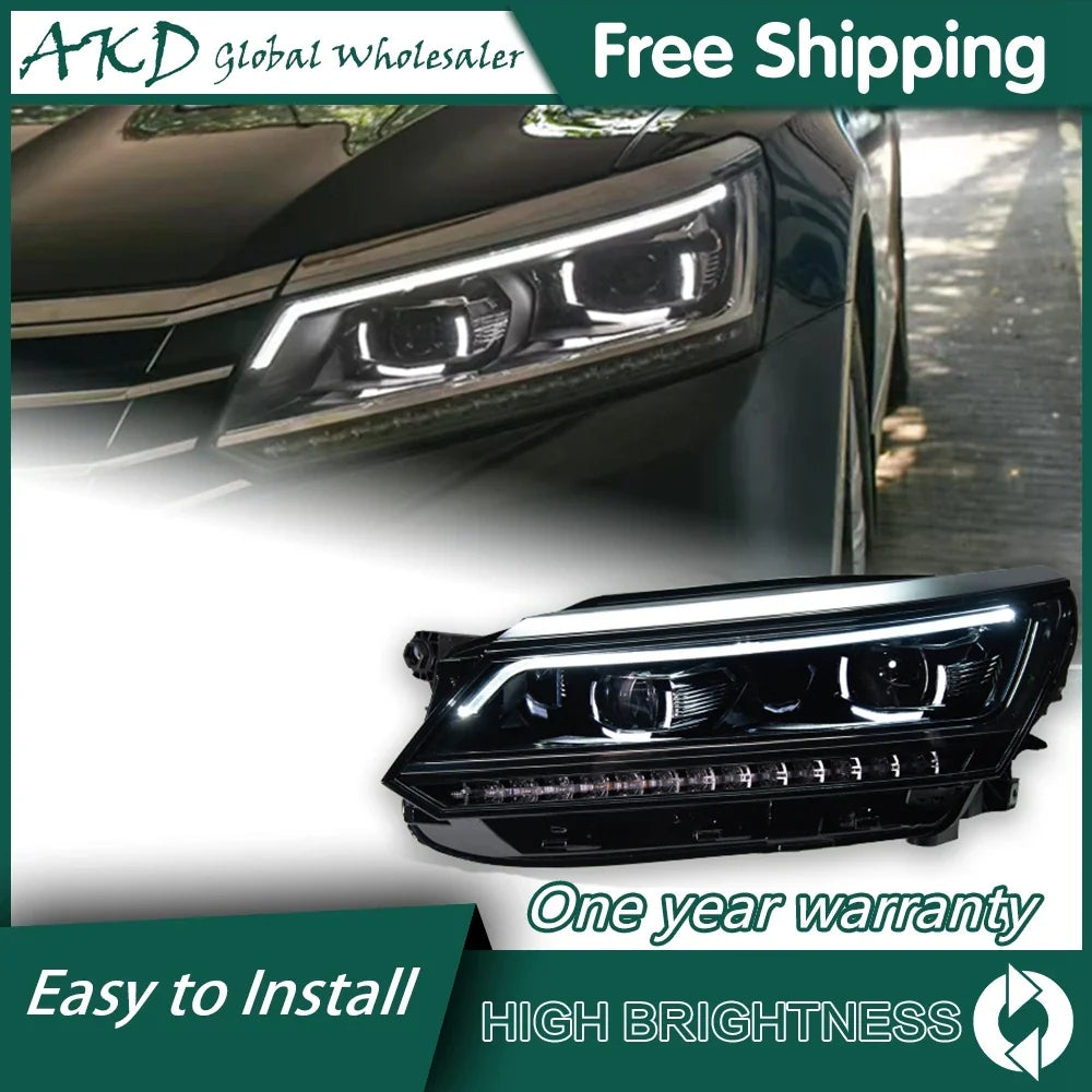 For VW PASSAT US B8 Version Headlights 2016-2020 DRL 12V H7 LED Bi Xenon Bulbs Fog Lights AKD Car Decoration Accessory Head Lamp