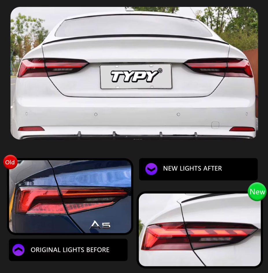 TYPY LED DRL Audi A5 Taillight 17-20 Upgrade S5 Style Lightbar Dynamic Sequential Rear Lights Tail Lamps LHD