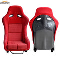 EDY SINGLE (x1) Universal Car Sports Bucket Seat Red & Black Carbon Hard Back Bucket Seats Dual Slider Easy Installation For Racing Car / Sim / 4x4 / Van / Camper