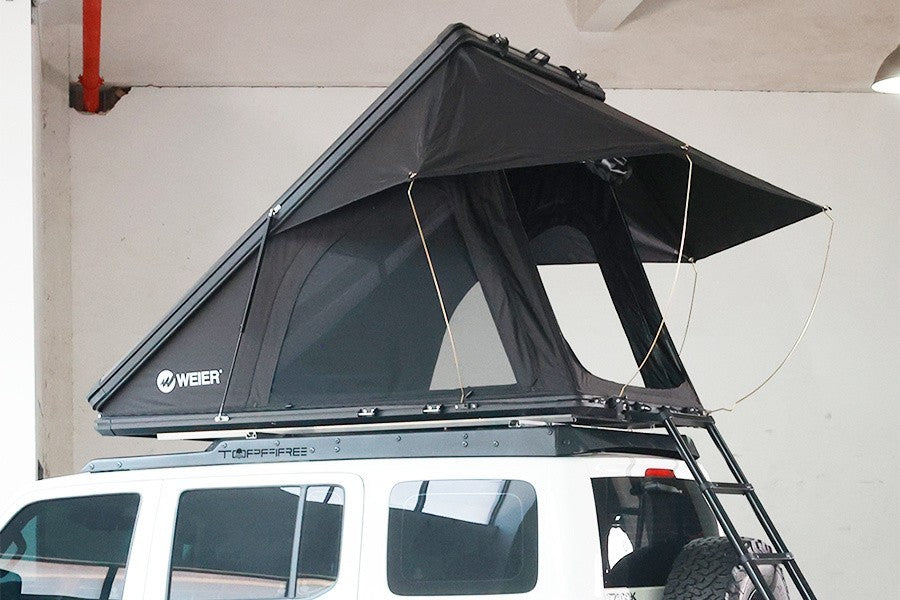WEIER Aluminum Clamshell Hard Shell Triangle Roof Top Tent 2P + Mattress Ladder