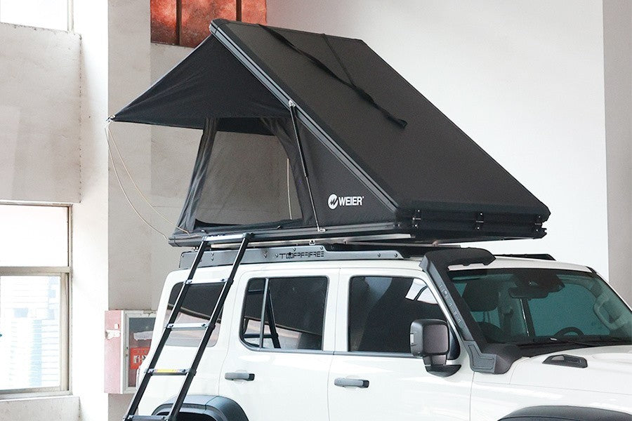 WEIER Aluminum Clamshell Hard Shell Triangle Roof Top Tent 2P + Mattress Ladder
