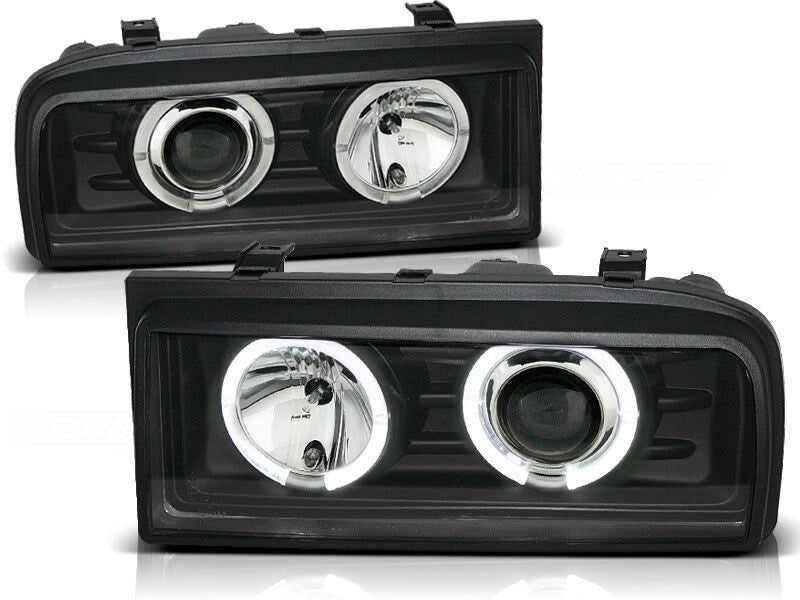 FK LED DRL Angel Eye Halo Ring Headlights VW Corrado 53i 87-95 Black LHD